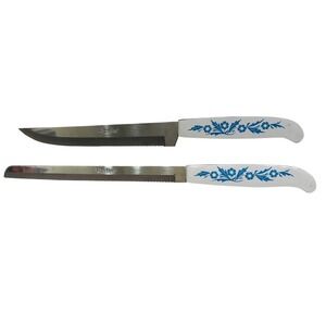 Vintage Lifetime Cutlery Knives Set 2 Blue Floral Cornflower Stainless Japan